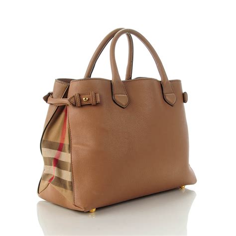 burberry grainy calfskin house check medium banner tote cognac|BURBERRY Grainy Calfskin House Check Medium .